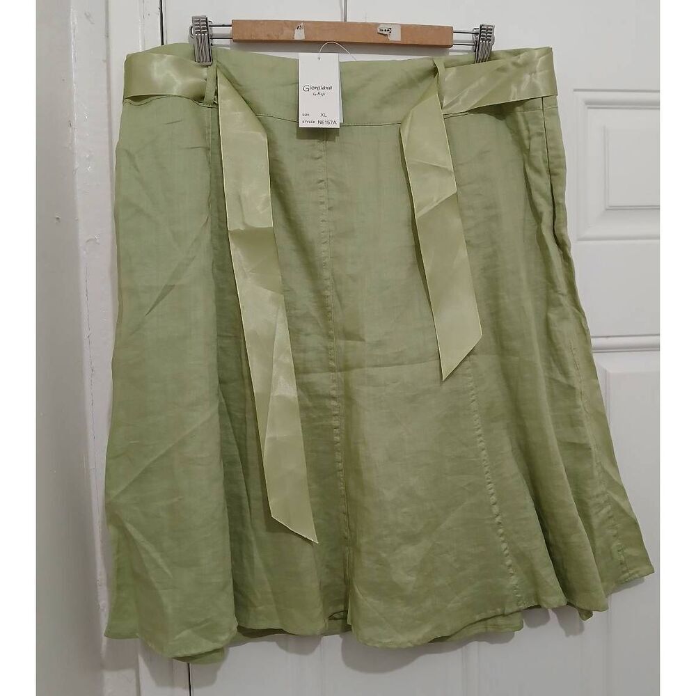 Giorgiana womens xl lime green 100% linen A-line skirt 38 waist Below the Knee